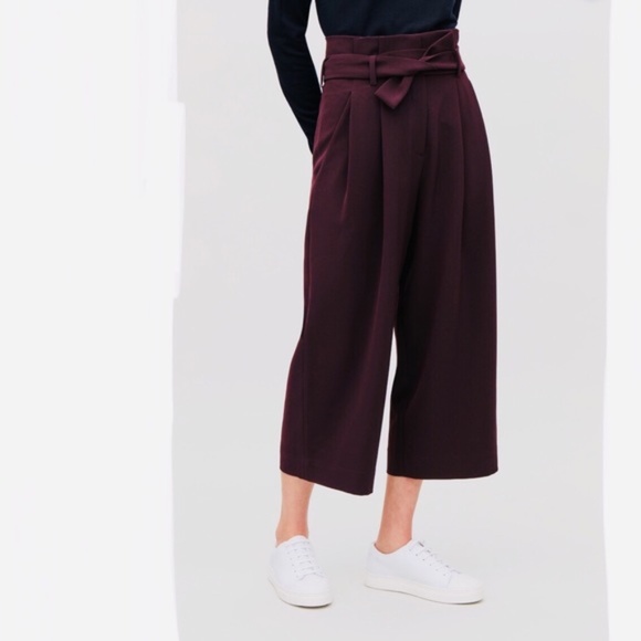 COS Pants - COS High-Waisted Paper Bag Waist Belted Cropped Wide Leg Crepe Trouser - Size 8